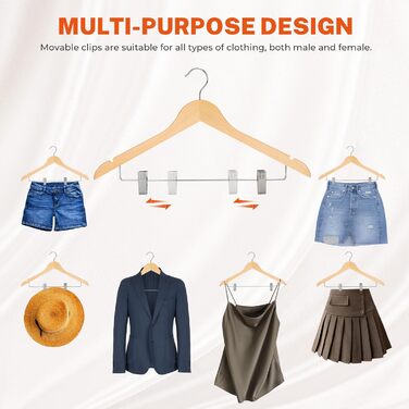 Дерев'яні вішалки для одягу HOUSE DAY з кліпсами (24 шт.): штани, костюми, сукні, жакети, плащі