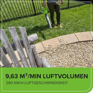 Акумуляторний листозбірник/лістовий повітродув Greenworks 40V GD40BVK2X з безщітковим двигуном, 370 км/год, 14.17 м³/хв, 45л мішок для збору листя, 3 роки гарантії, 5Ah акумулятор та універсальне зарядне пристрій + бонусний акумулятор 4Ah