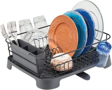 Сушарка для посуду mDesign металева та пластикова з висувним носиком, чорно-сіра