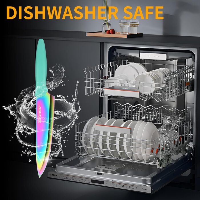 Набір кухонних ножів Katisun, 16 шт. з японської сталі, з бруском для заточування, дощечкою та ножицями. Набір ножів для нарізання, шинкування та нарізання, безпечний для миття в посудомийній машині.