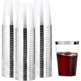 Ліхтар 50 шт. пластикові стаканчики з срібною оправою, пластикові стаканчики об'ємом 360 мл, багаторазові стаканчики для пиття, елегантний келих для вина для вечірок