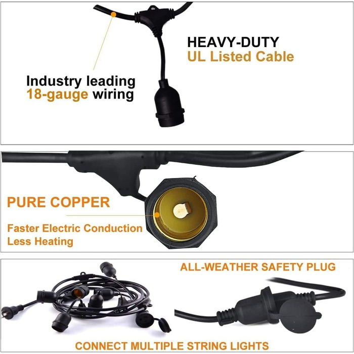 LED гірлянда для зовнішнього використання Svater, 30 метрів, E27, тепле біле світло, IP65, для саду, тераси, вечірок
