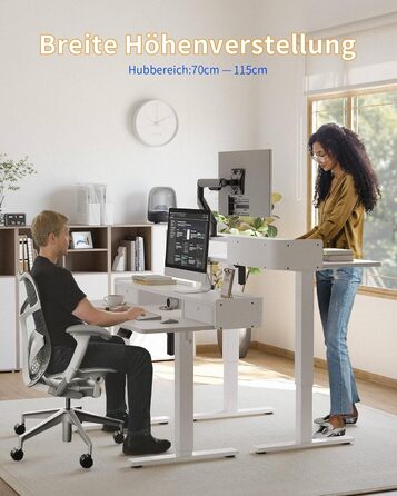 Електричний стіл YIHAYO з висувними ящиками та підставкою для монітора 120x60 см, з функцією пам'яті, Natural White, білий каркас/поверхня