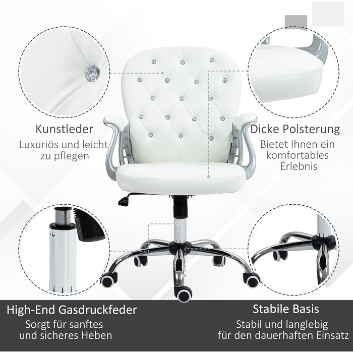 Крісло Vinsetto для дому та офісу: регульоване, обертове, з штучною шкірою, до 120 кг, біле