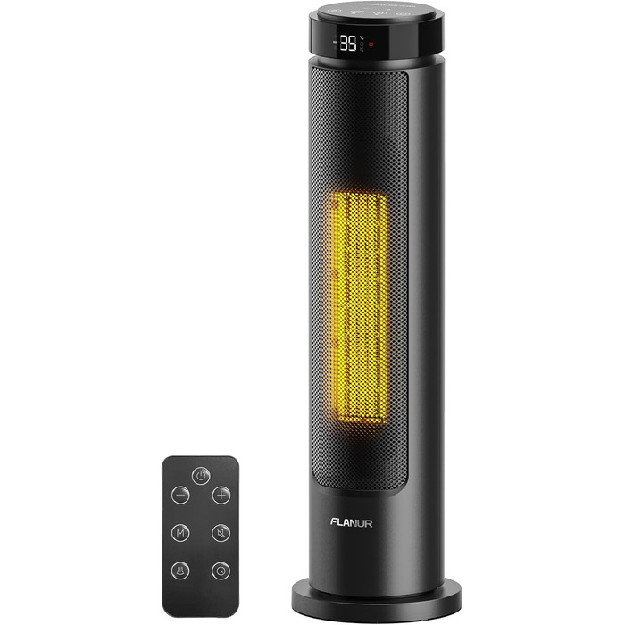 Електричний обігрівач 1500W з PTC-керамічним нагрівачем, портативний з термостатом та ECO-режимом, 4 режими, цифровий дисплей, таймер 12 годин, тихий (35dB), чорний (60см)