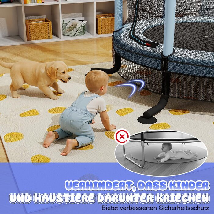 Батут дитячий JUMMICO з захисною сіткою Ø145 см, до 50 кг, блакитний - для дому та вулиці, від 3 років