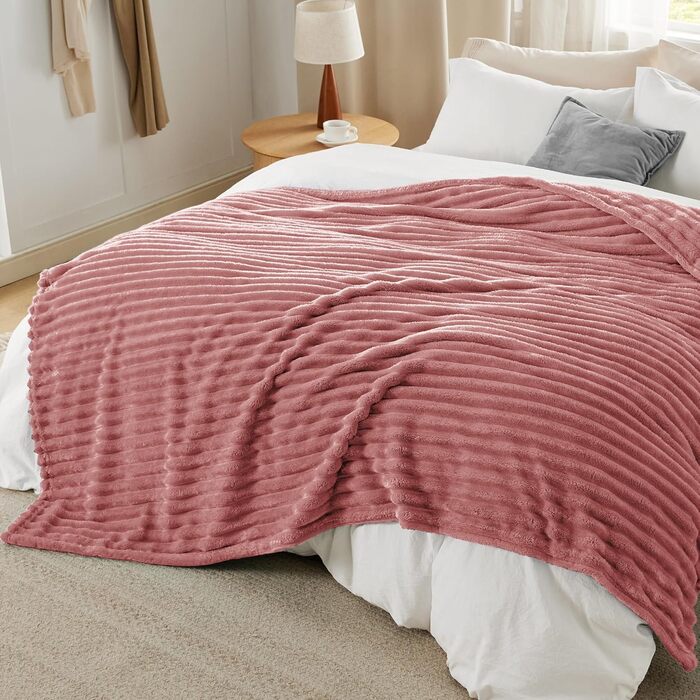 BEDSURE Плед великий 220x240 см - теплий, м'який, для дивану, кімнати, вовняний/флісовий, рожевий