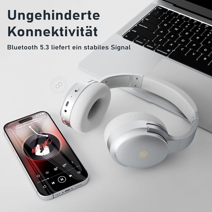 Бездротові Bluetooth-навушники, ANC, 60 годин, Hi-Fi, Глибокі баси, Швидка зарядка (срібло)