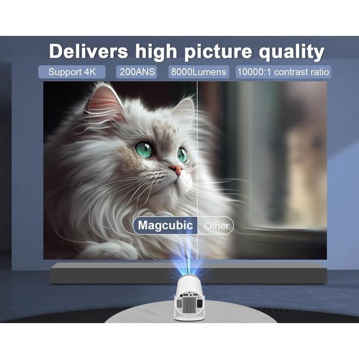 Портативний проєктор Mini Beamer 4K з Android 11: Smart, електричний фокус, 5G WiFi 6, BT 5.0, Full HD 1080P, 260ANSI, авто-корекція трапецеїдальних спотворень, 5W динамік
