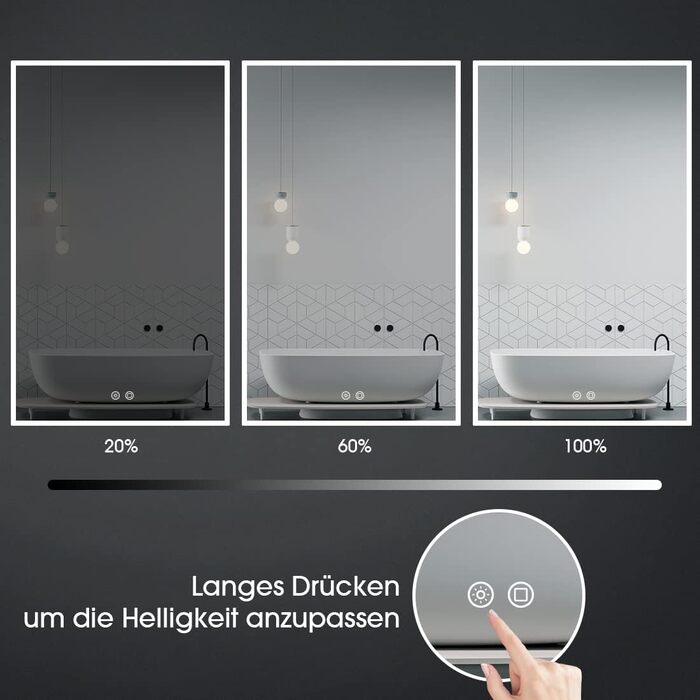 LED дзеркало для ванної кімнати Byecold з підсвічуванням, антизапар, 60x80 см, Wi-Fi, годинник, дата, сенсорне керування