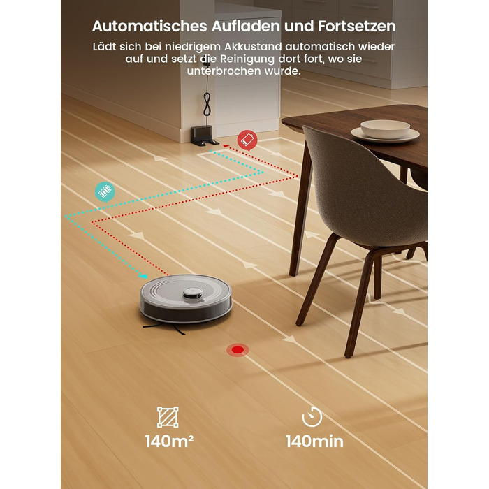 Робот-пилосос LEFANT M2 з функцією миття, 6000Pa, LiDAR-навігація, зони заборони, керування через APP/Alexa, для шерсті тварин, килимів та твердих підлог