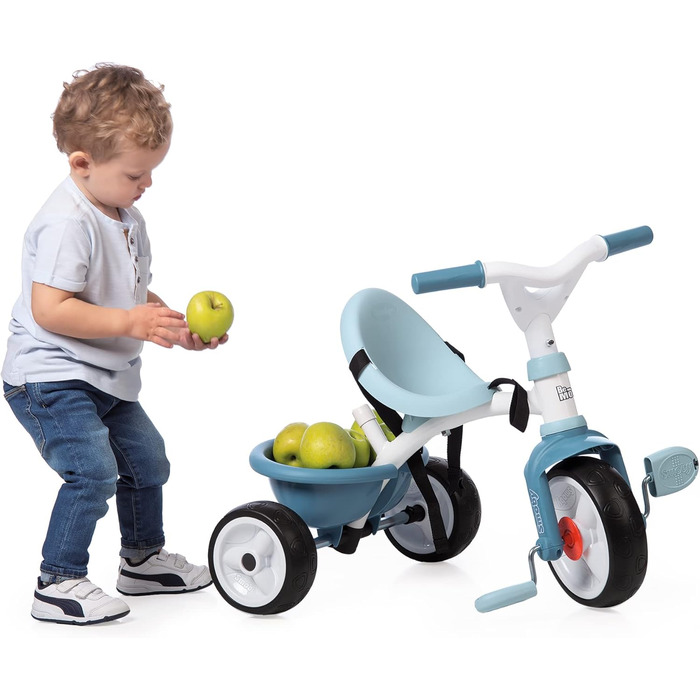 Триколісний велосипед Smoby Be Move з батьківською ручкою, ременем безпеки, металевим каркасом та педальним механізмом для дітей від 15 місяців (Блакитний)