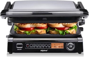 Контактний гриль Alpina Optigrill 2100W: гриль для сендвічів, паніні та овочів з антипригарним покриттям та інтелектуальним режимом приготування
