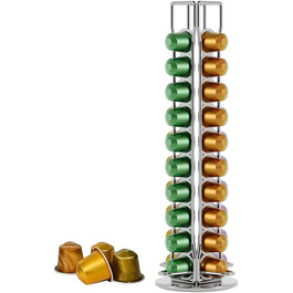Тримач для капсул кави JIAMOEAT для Nespresso, 40 капсул, обертається, срібний | Тримач для капсул кави