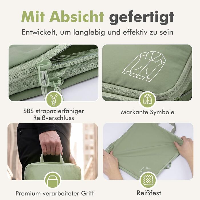 Набір компресійних органайзерів для одягу в дорогу (5 шт), нейлонові пакувальні куби для валізи та рюкзака, зелені