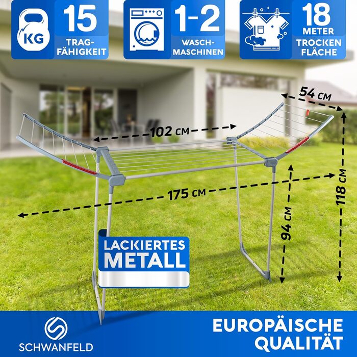 Сушильна стійка SCHWANFELD 18M - Преміальна складна сушильна машина розміру XXL, нековзна для балкона