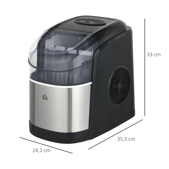 Машина для приготування льоду HOMCOM, диспенсер для льоду, Ice-Maker, продуктивність 12 кг/день, 9 кубиків/6-12 хвилин, сріблястого кольору