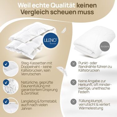 Преміум ковдра з пуху LILENO HOME 35x200 (90% пух / 0% перо) – надзвичайно тиха, м'яка та легка ковдра, виготовлена в Німеччині, сертифікат Oeko-Tex, прання при 60°C (135x200 см, зимова ковдра, 2 шт.)