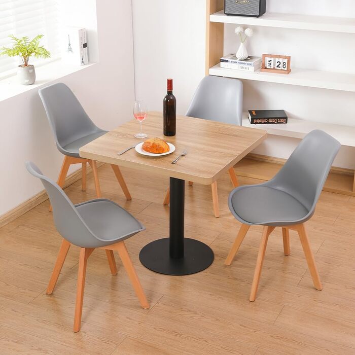 Кухонний стіл Mingone 80x80 см з дерев'яною стільницею та металевими ніжками. Квадратний стіл для кухні, вітальні, балкону або їдальні. Розміри: 80x80x75 см. Зі стилізованою під дуб стільницею.