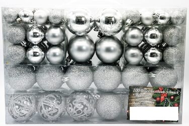 Подарунковий набір з 101 предмета, Різдвяна куля, сердечко, куля зі сніжинкою, ялинкове мереживо зі 100 металевими гачками, Підвіска, ялинкові прикраси, Різдво (срібло)
