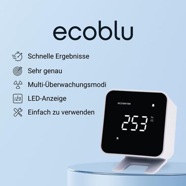 Виявник радону Ecosense EB100 EcoBlu: моніторинг радію, простий у використанні, білий