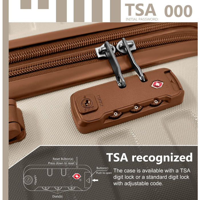 Набір валіз LARVENDER 6 шт. з твердим корпусом, легкий ABS, розширюваний, з TSA-замком, ручна поклажа, з сумкою та косметичкою, білий/коричневий