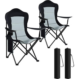Кемпінгове крісло WOLTU Складний набір з 2 шт. , легке розкладне крісло, рибальське крісло, садове крісло, розкладне режисерське крісло, для кемпінгу на відкритому повітрі, пляжу, патіо, гриля, риболовлі, пікніка, чорний світло-сірий, CPS8153SZHG-2