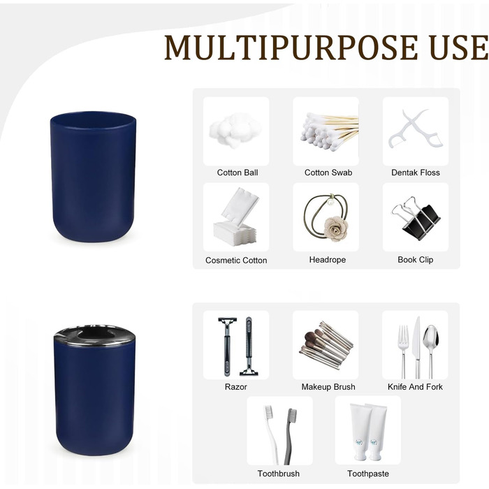 CERBIOR Набір аксесуарів для ванної кімнати, 6 шт. (Морська блакить): мильниця, тримач для зубних щіток, стаканчик для щіток, мильниця для раковини. Ідеальний подарунок на новосілля.