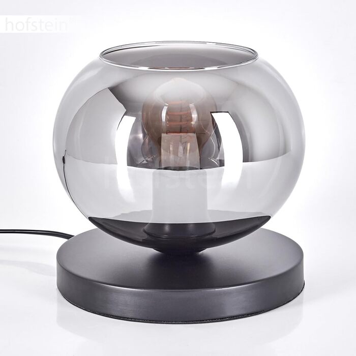 Настільна лампа Apedo: стильна ретро-лампа з металу та скла, чорний/димчастий колір, Е27, без лампочки