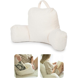 Подушка для спини з підлокітниками Flumi для читання, перегляду телевізора та відпочинку. Зручна подушка для ліжка та дивана з знімним чохлом, м'яка піна, з ручкою (Бежевий Boucle)