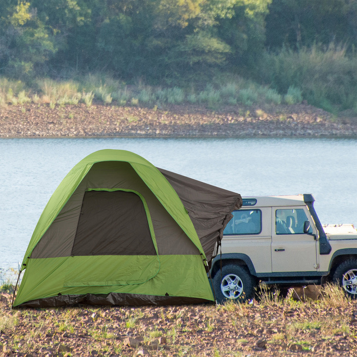 Автомобільний намет Outsunny Camping Tent на 4-5 осіб, 300 x 300 x 230 см, виготовлений зі скловолокна та поліестеру, зелений, ідеально підходить для пригод на свіжому повітрі