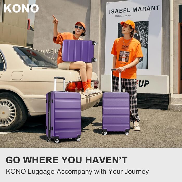 KONO Чемодан-валіза ручної поклажі, 55x35x22 см, 3 шт. (фіолетовий) з TSA-замком та подвійними коліщатками для подорожей та бізнесу
