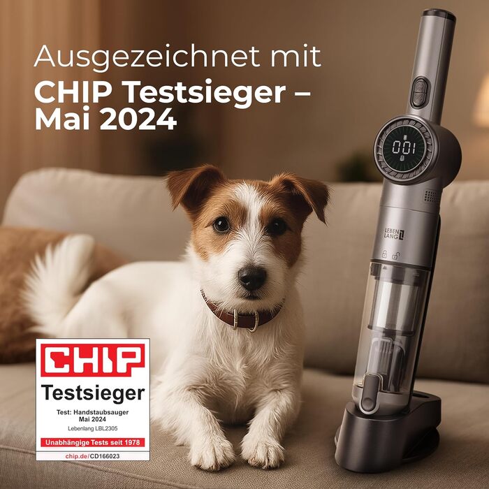 LEBENLANG Бездротовий ручний пилосос з акумулятором + 2 HEPA-фільтри | Потужність 17000Pa | Зі станцією зарядки | Для дому та авто