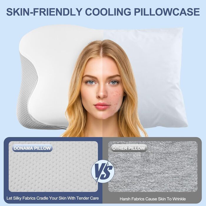 Ортопедична подушка для шиї Donama з memory foam, для сну та зняття болю в шиї та плечах, ергономічна подушка для сну на боці, спині та животі, білий/сірий колір, розмір 61x39x12 см