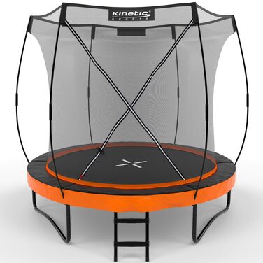 Батут KINETIC SPORTS 'Ultimate Pro' Ø 244 см для дітей: вуличний батут з драбиною, захисною сіткою, гарний помаранчевий колір, до 160 кг