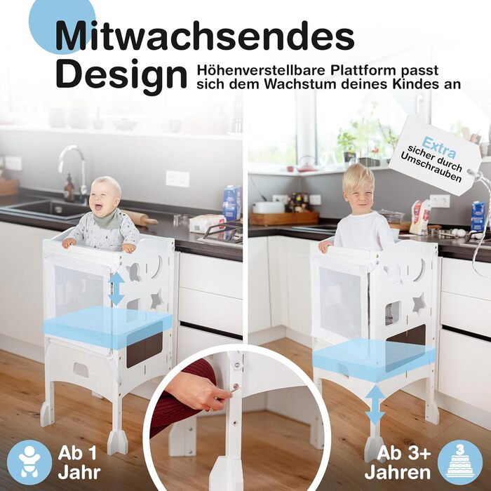 Навчальний столик-сходинка для дітей від 1 року - стійкий, збірно-розбірний, з сіткою безпеки 360°, білий