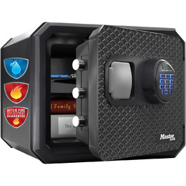 Master Lock FPW082FTCML - вогнестійкий та водонепроникний сейф, 23л, 417 x 348 x 478 мм, електронний замок з підсвічуванням, для дому та офісу, чорний