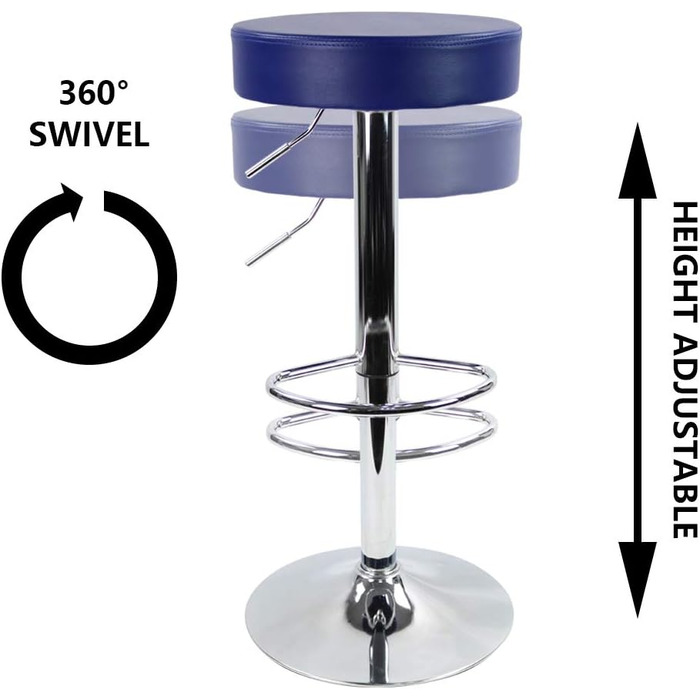 Регульований по висоті поворотний барний стілець/офісний стілець з PU шкіри (синій)