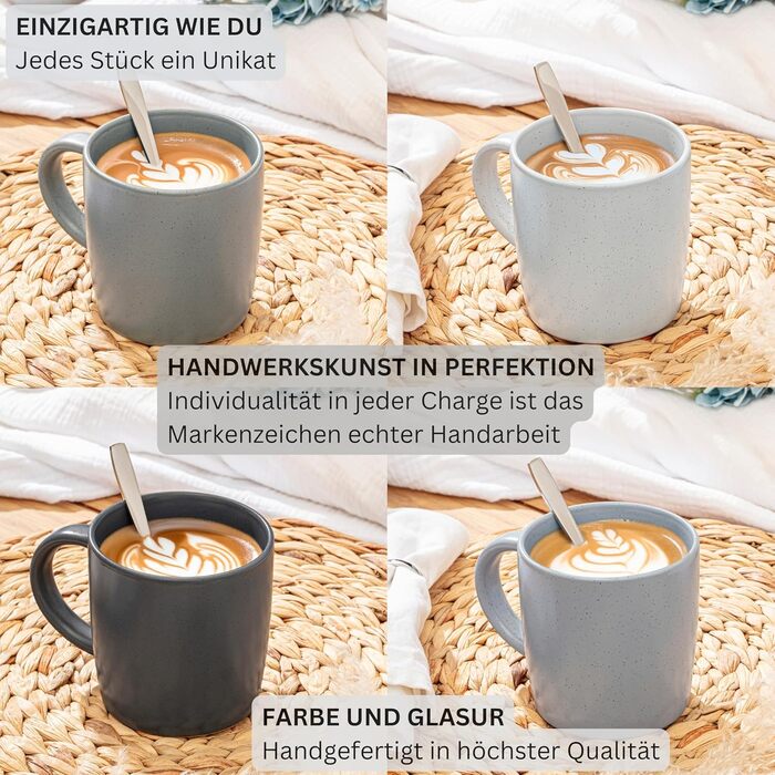 Набір чашок SÄNGER VALUE COLLECTION: 6 чашок з кераміки, 380 мл, блакитно-сірий колір, для кави та чаю, придатні для миття в посудомийній машині та використання в мікрохвильовці