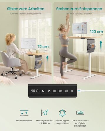 SONGMICS Стол письменний з регулюванням висоти, електричний, з пам'яттю 4 положень, vintage brown-matte black, LSD026X01