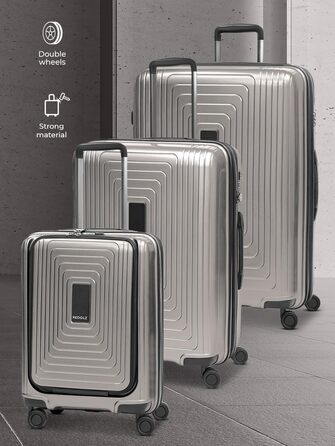 Набір валіз REDOLZ Essentials 14: S (55 см), M (66 см), L (77 см) з відділом для ноутбука, розширюваний, 4 колеса, TSA, Coffee Grey Metallic