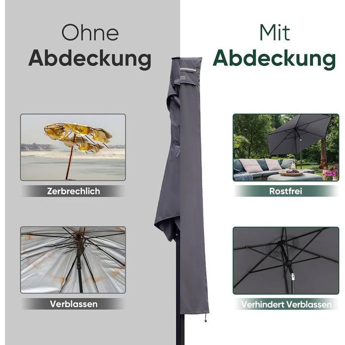 Захисний чохол для парасольки від сонця Sekey, сірий, 190 x 30/50 см
