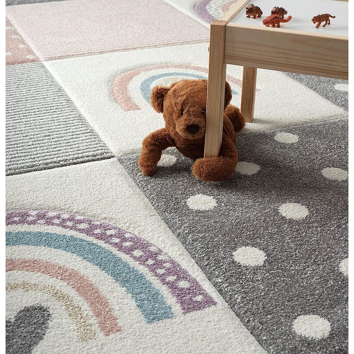 Дитячий килим Monde Сучасний м'який дитячий килим з м'яким ворсом, що не вимагає особливого догляду, не фарбується, яскравих кольорів, з райдужним малюнком (160 х 230 см, рожевий)