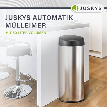 Відро для сміття Juskys з датчиком руху, 50л, срібний - сталеве відро з кришкою для сміттєвих пакетів