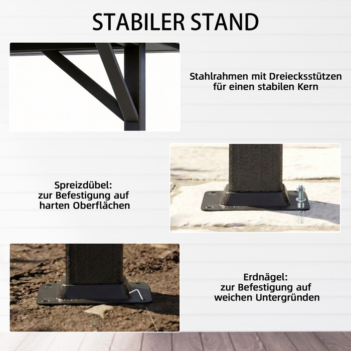 Газонний павільйон 3,8x3м, водовідштовхувальний, стабільний, зимостійкий. Ідеально підходить для саду. Оснащений подвійним дахом, шторами та москітною сіткою. Має гачки для підвішування. Колір: темно-сірий.