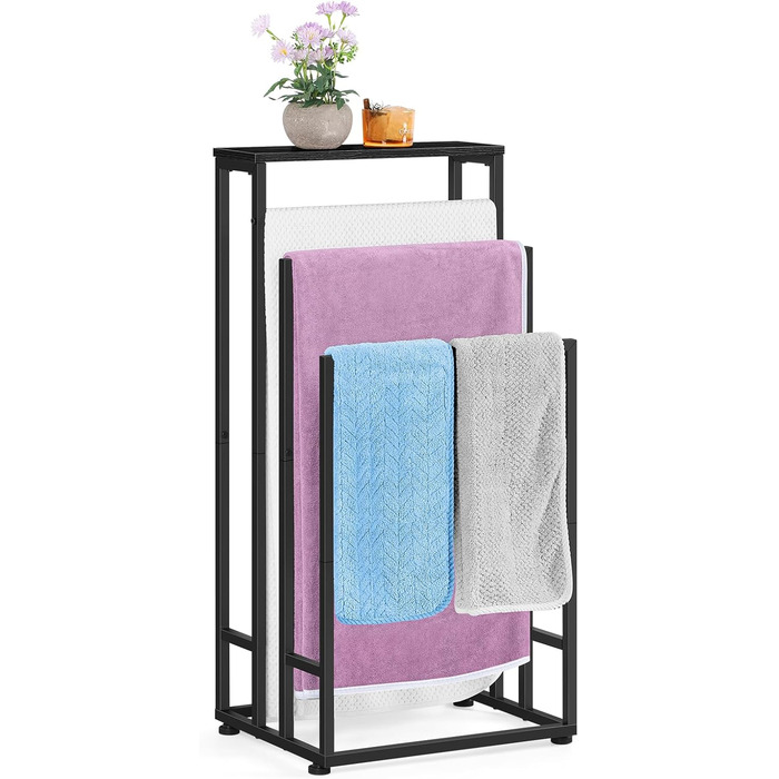 Підставка для рушників Smusei, чорна вінтажна, 3-ярусна, з полицею з дерева, 40x30x82 см