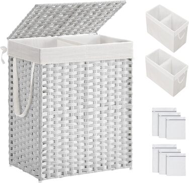 Кошик для білизни Songmics з кришкою, 90 л, з 6 мішечками, з плетеного ротанг, для ванної кімнати, 33 x 46 x 60 см