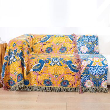 Плед Boho з 100% бавовни, стиль кантрі, 150х200 см (Птахи та квіти)