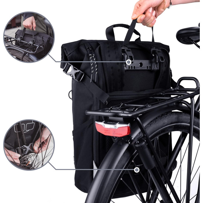 В1 Кофри для багажника - Phil - Велосипедний рюкзак і сумка для багажу з дощовиком - Велосипедний рюкзак для чоловіків і жінок - водовідштовхувальний і світловідбиваючий чорний, 2