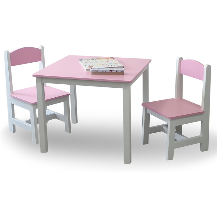 Дитячий стіл та 2 стільці, комплект меблів для дитячої кімнати, 60x50x50 см (Рожевий/Білий)